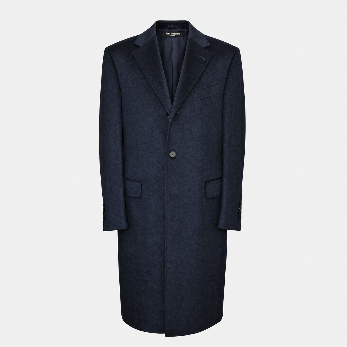 Dark Navy Herringbone Cashmere Coat