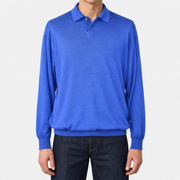 On-model | Blue Cashmere/Silk/Wool Longsleeve Polo (EU 54)