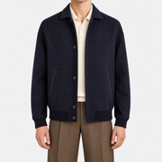On-model | Navy Cashmere Bomber Jacket