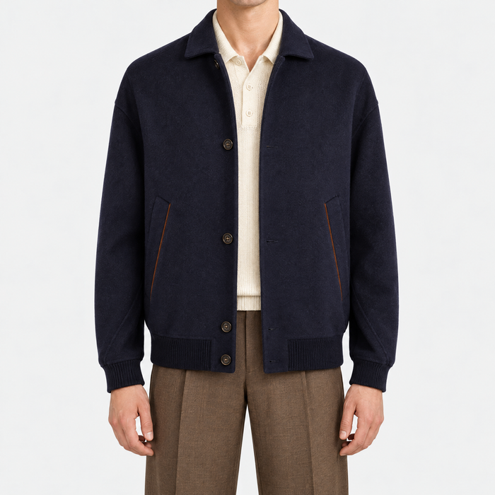 Navy Cashmere Bomber Jacket