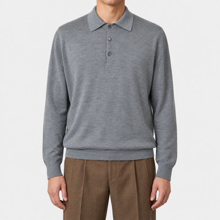 Grey Cashseta Longsleeve Polo (EU 60)