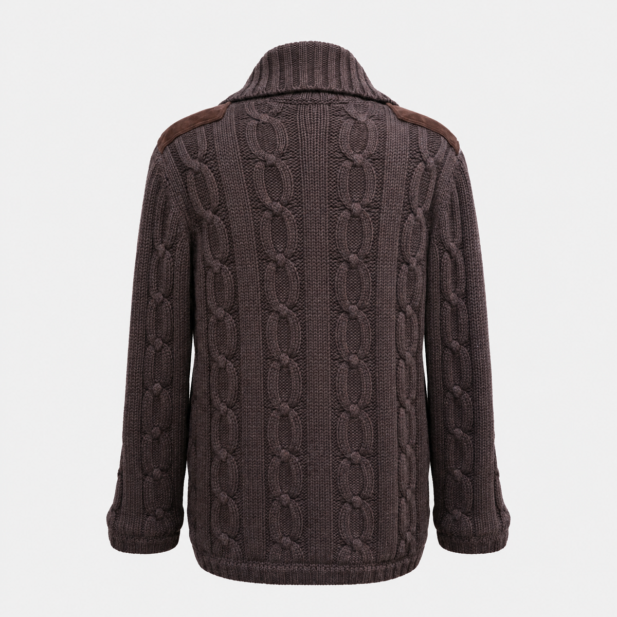 Brown Suede Cable Knit Cardigan