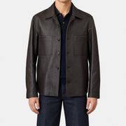 2026-10-30_Loro Piana_Dark Brown Calfskin Leather Shirt Jacket_On-model