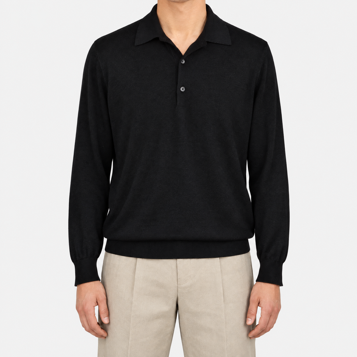 Black Cashmere Longsleeve Polo (EU 58)