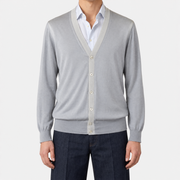 On-model | Light Grey Silk Cardigan (EU 52)