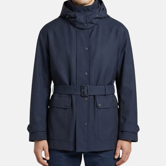Navy Hooded Rain Jacket made of Virgin Wool/Polyamide (L)