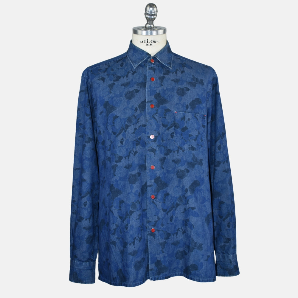 Blue Floral Print Denim Shirt