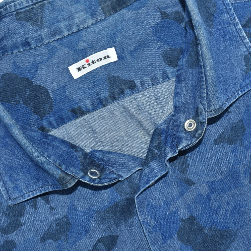 Blue Floral Print Denim Shirt