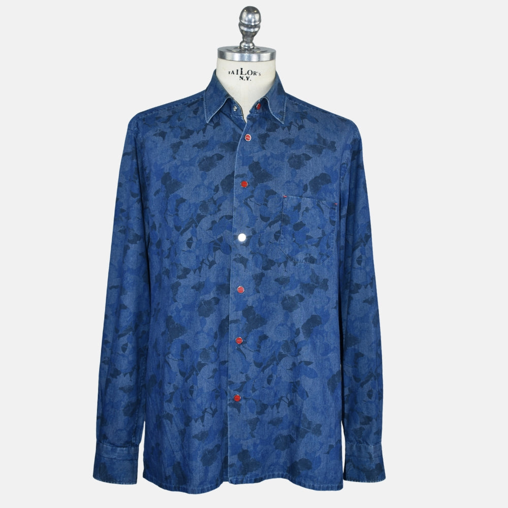 Blue Floral Print Denim Shirt
