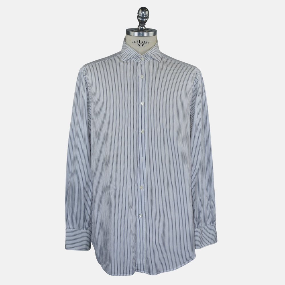 White Navy Stripe Cotton Shirt