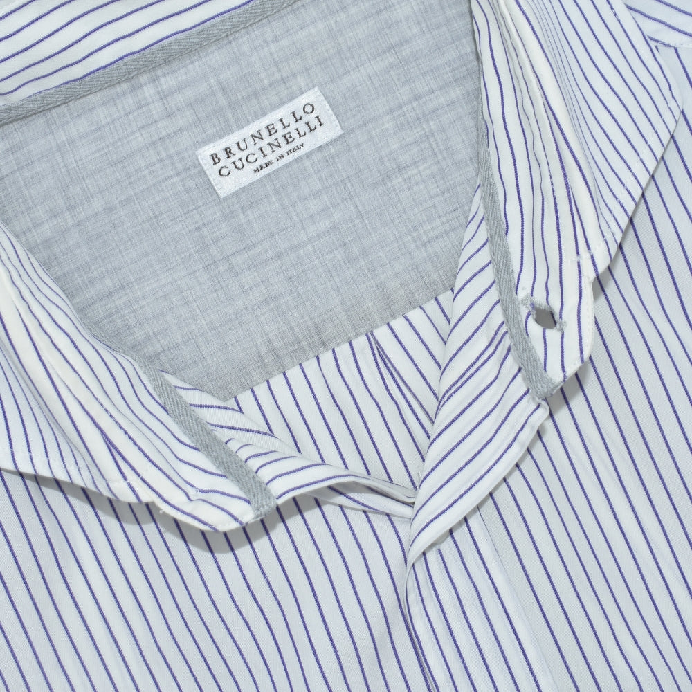 White Navy Stripe Cotton Shirt