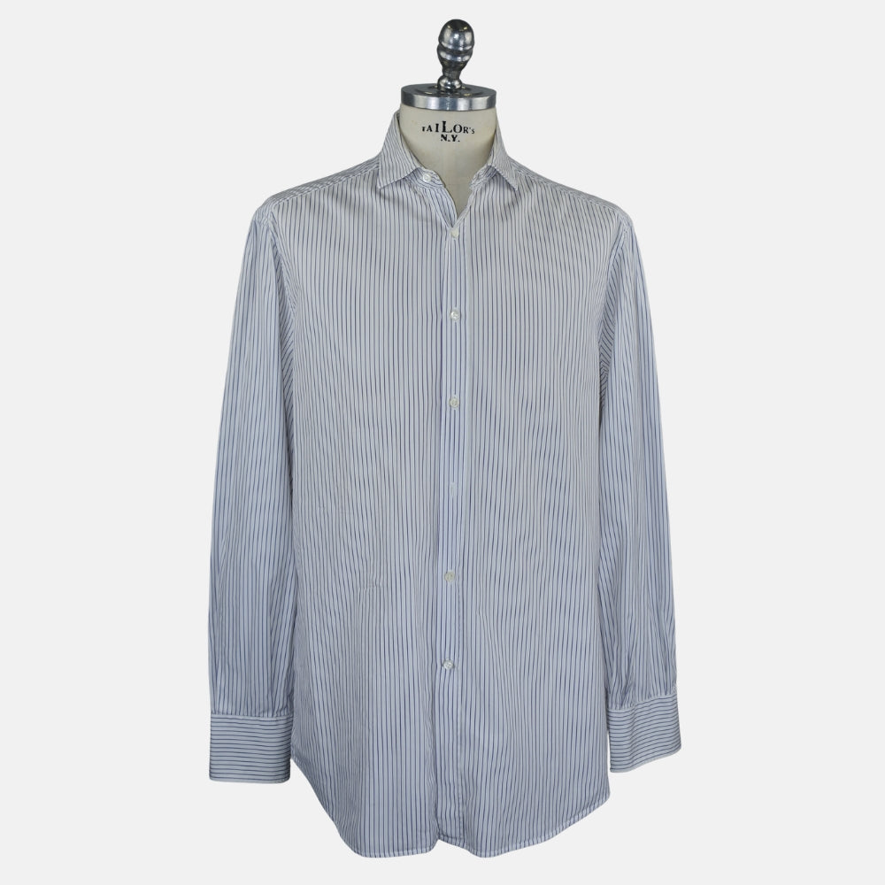 White Navy Stripe Cotton Shirt