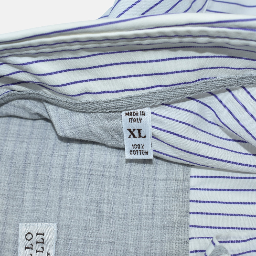 White Navy Stripe Cotton Shirt