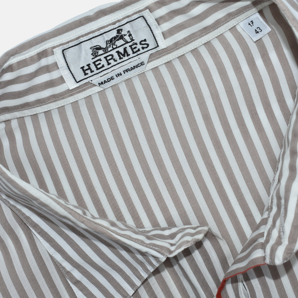 Taupe Stripe Cotton Shirt with Floral Print