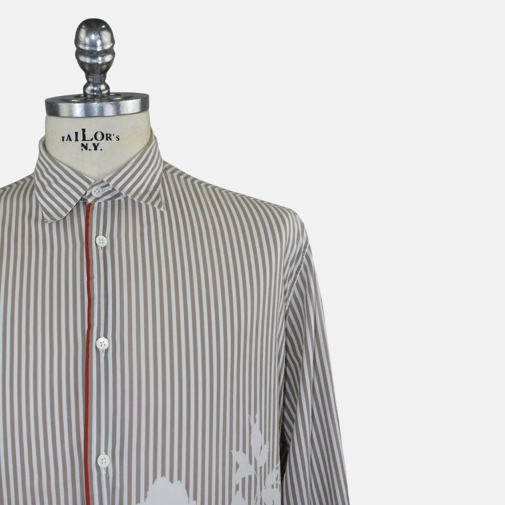 Taupe Stripe Cotton Shirt with Floral Print