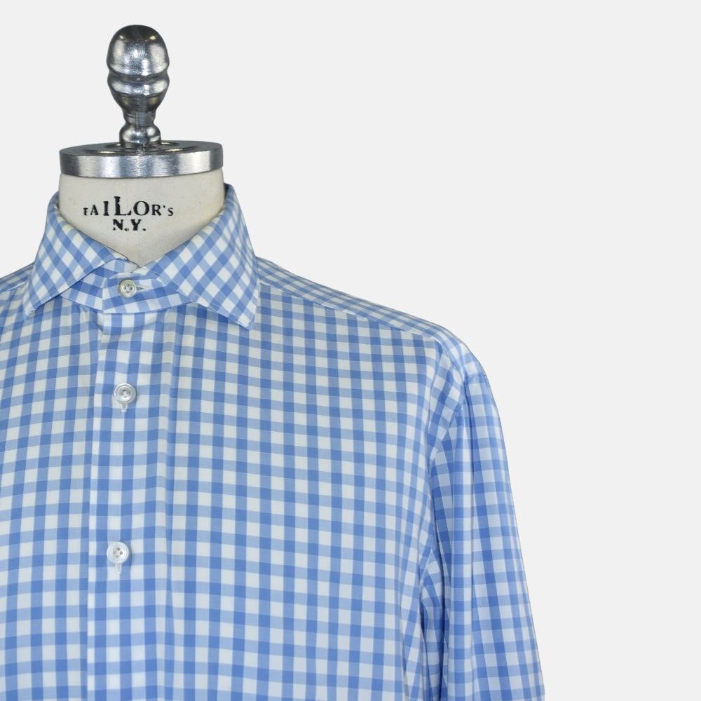 Light Blue Gingham Cotton Shirt