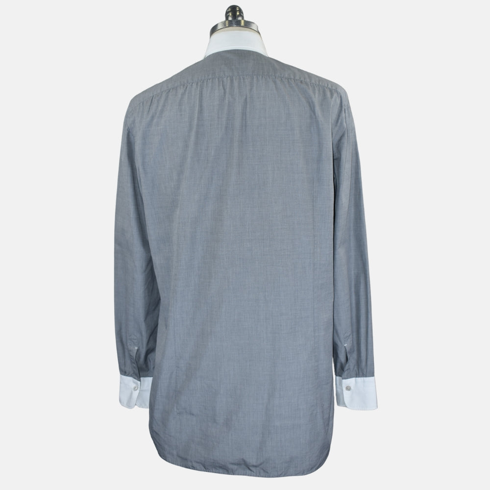 Grey Cotton Shirt with White Contrast Collar