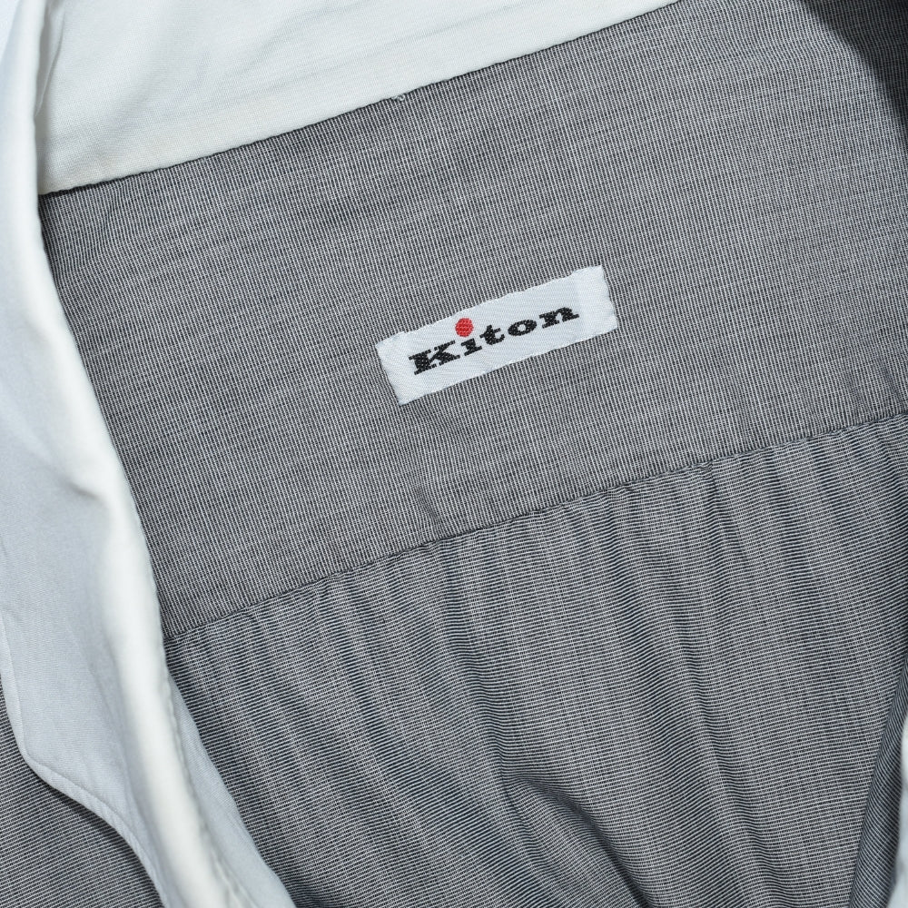 Grey Cotton Shirt with White Contrast Collar
