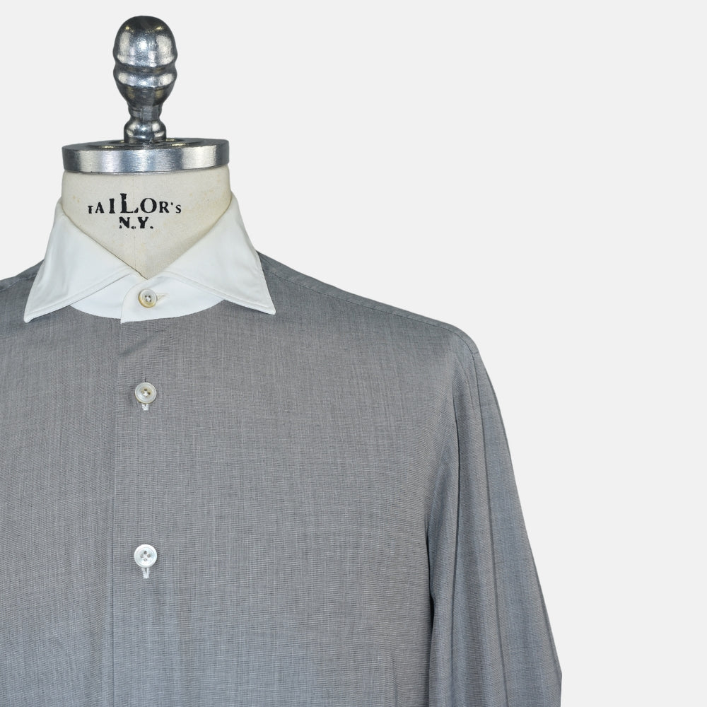 Grey Cotton Shirt with White Contrast Collar