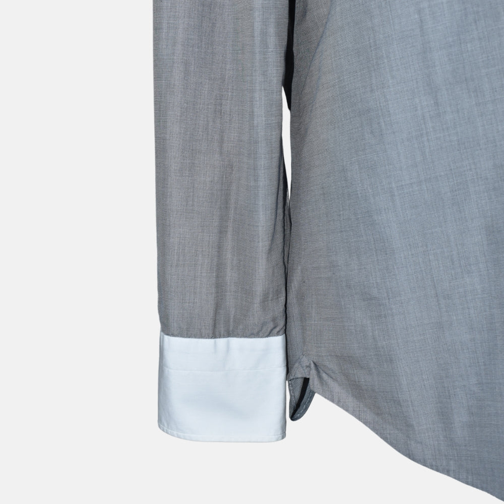 Grey Cotton Shirt with White Contrast Collar