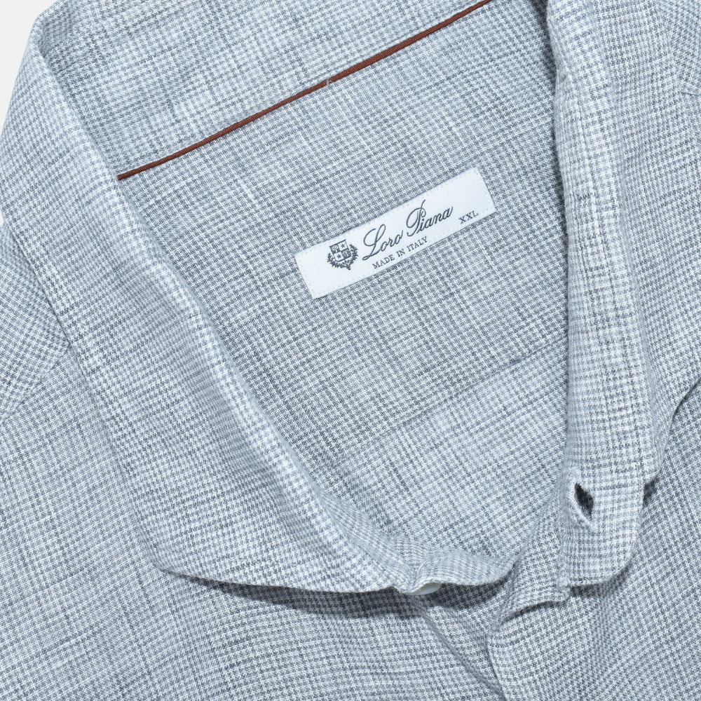 Grey Houndstooth Linen Shirt
