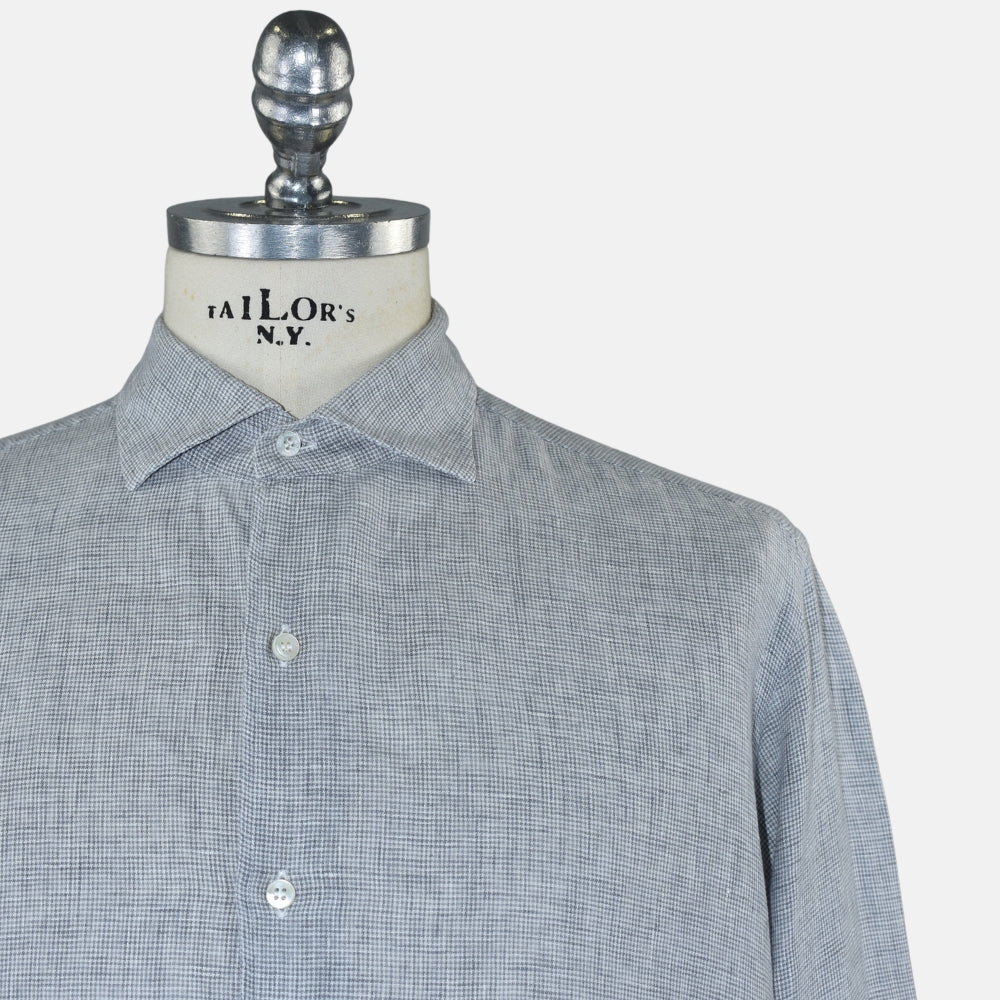 Grey Houndstooth Linen Shirt