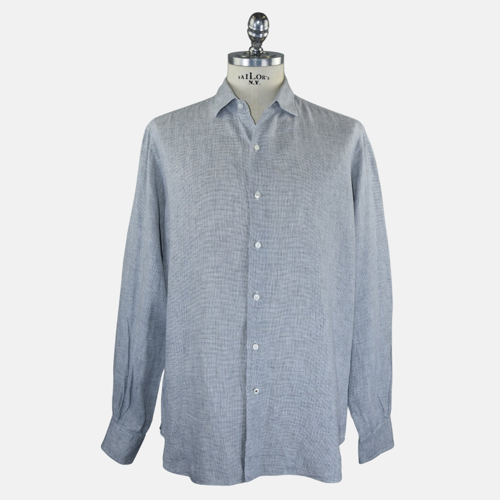 Grey Houndstooth Linen Shirt