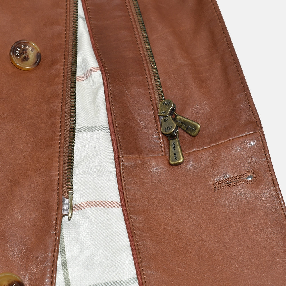 Cognac Leather Roadster Jacket