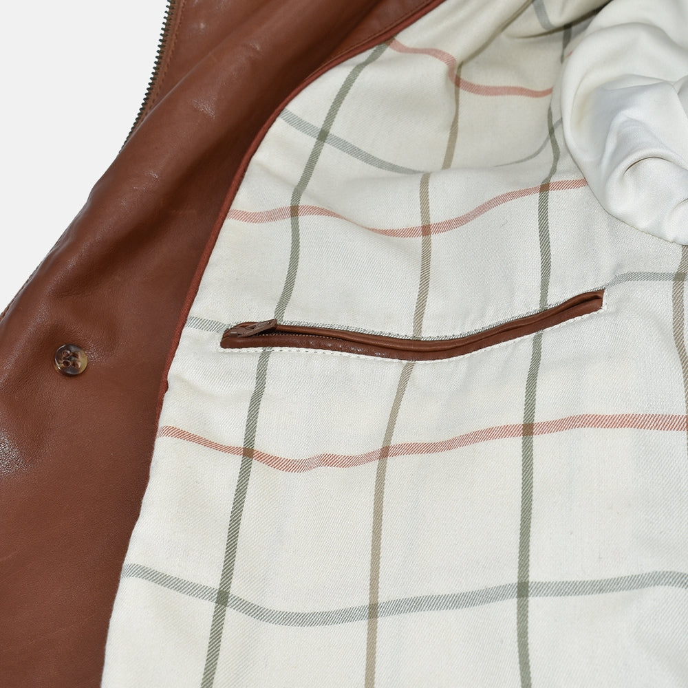 Cognac Leather Roadster Jacket