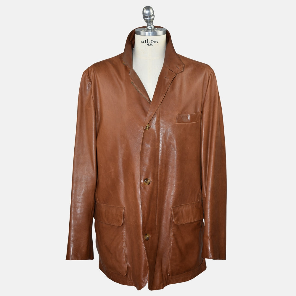 Cognac Leather Roadster Jacket