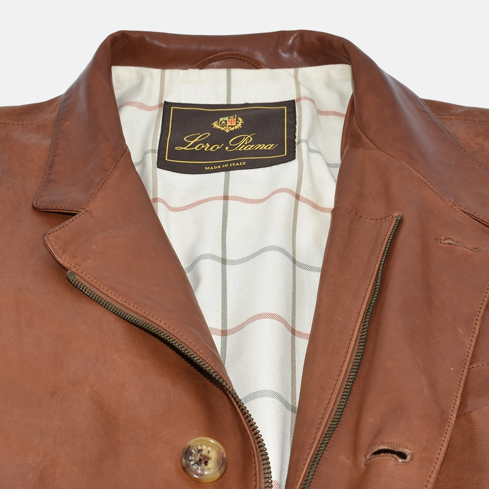 Cognac Leather Roadster Jacket