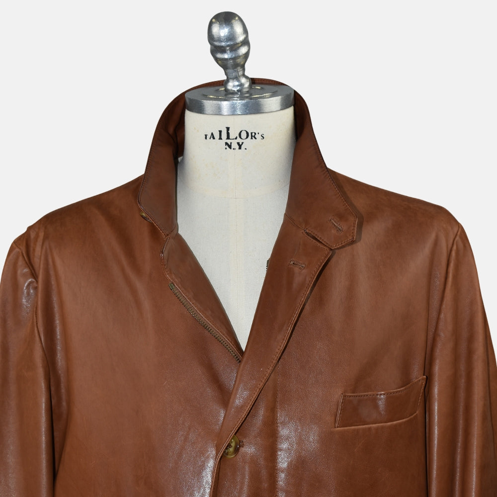Cognac Leather Roadster Jacket