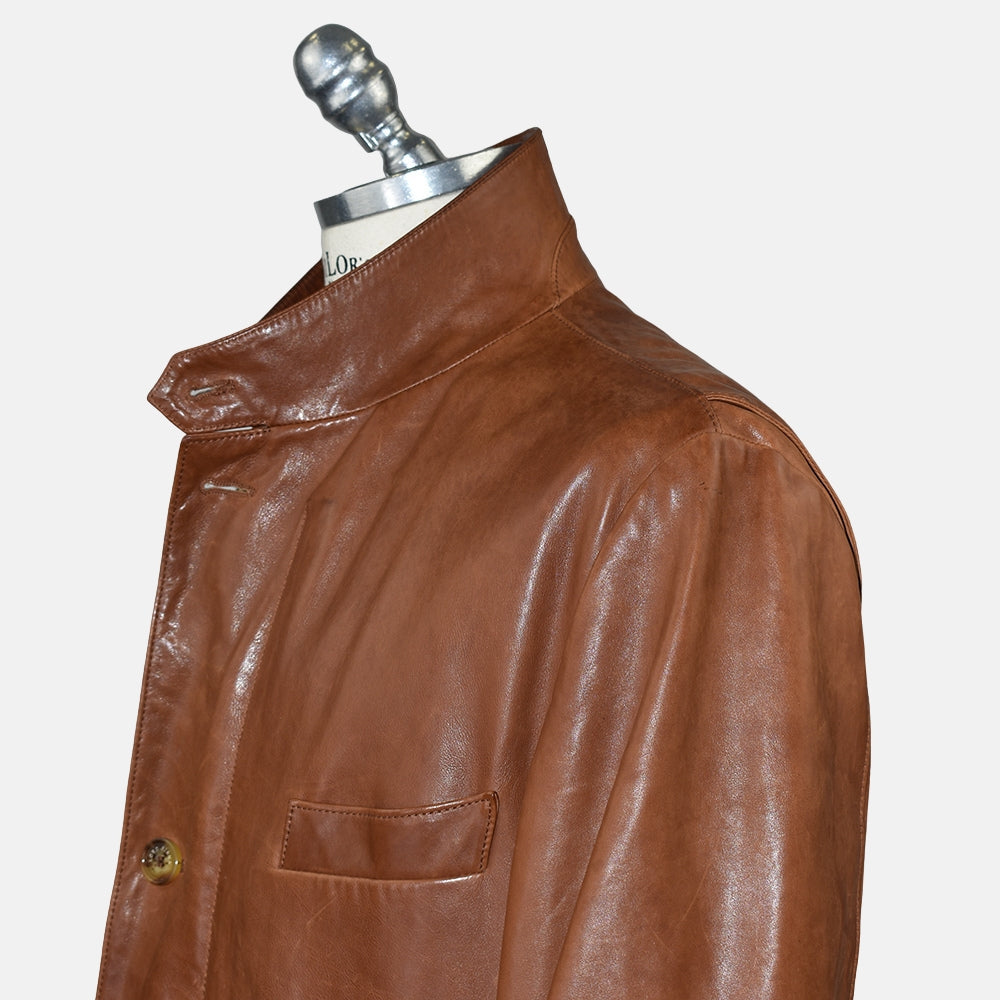 Cognac Leather Roadster Jacket