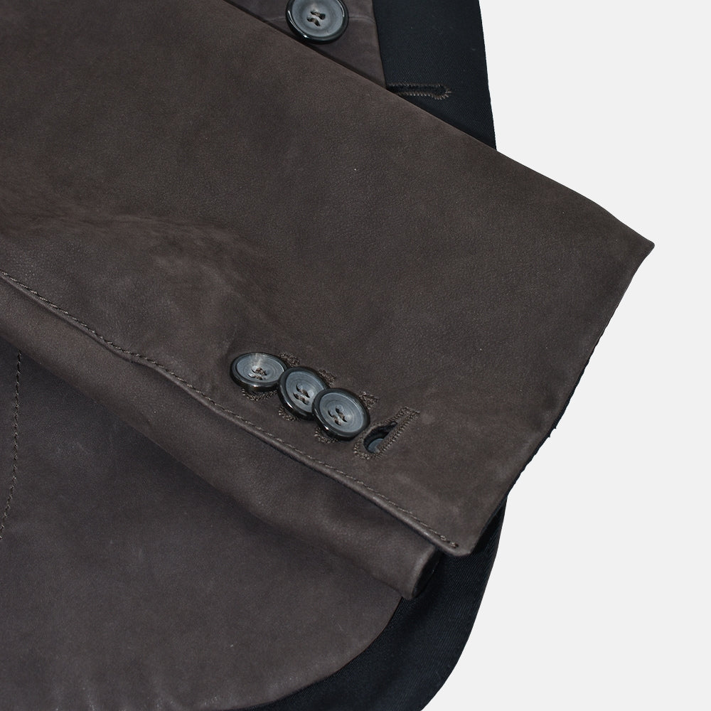 Brown Leather Peak Lapel Blazer