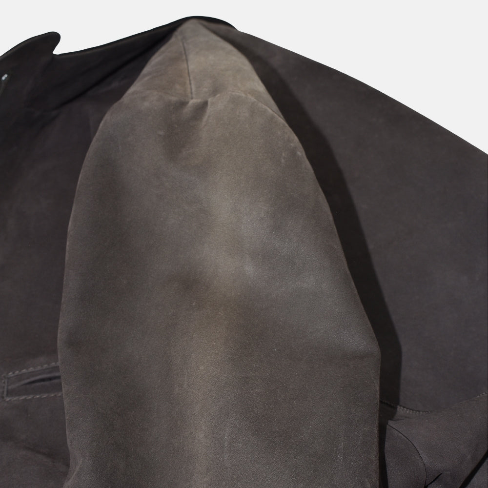 Brown Leather Peak Lapel Blazer