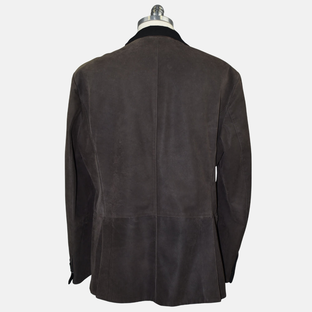 Brown Leather Peak Lapel Blazer