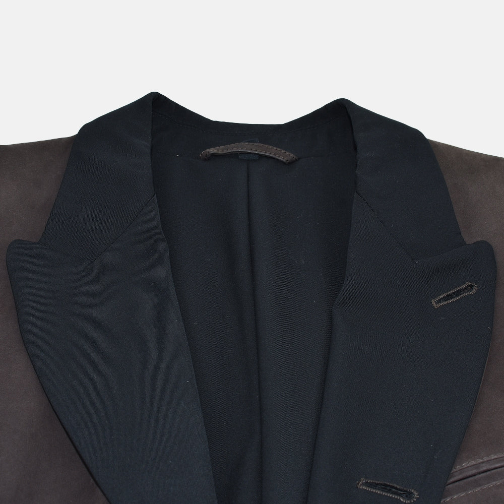Brown Leather Peak Lapel Blazer