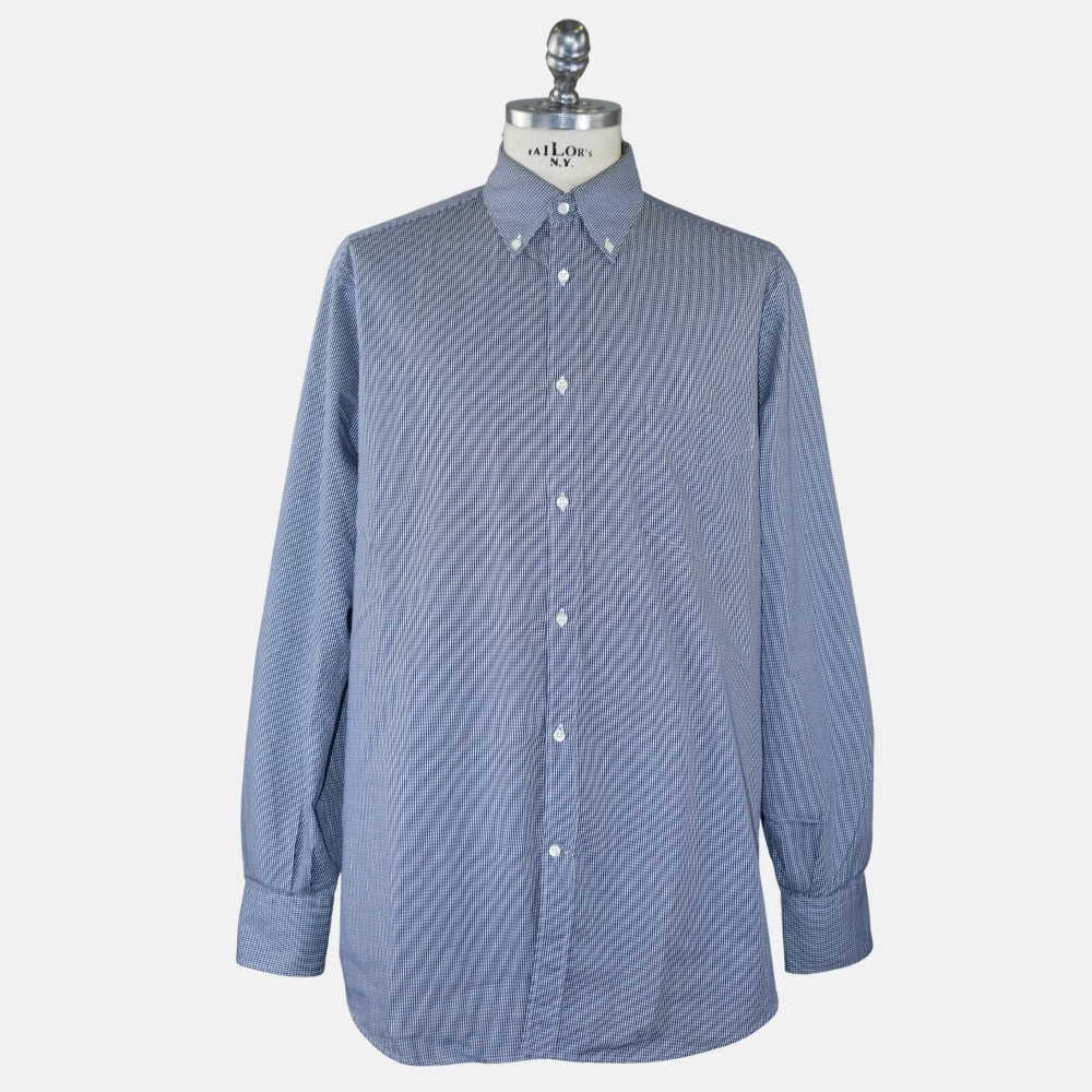 Navy Gingham Button-Down Cotton Shirt