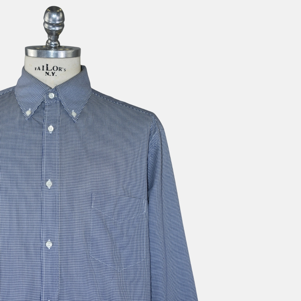 Navy Gingham Button-Down Cotton Shirt