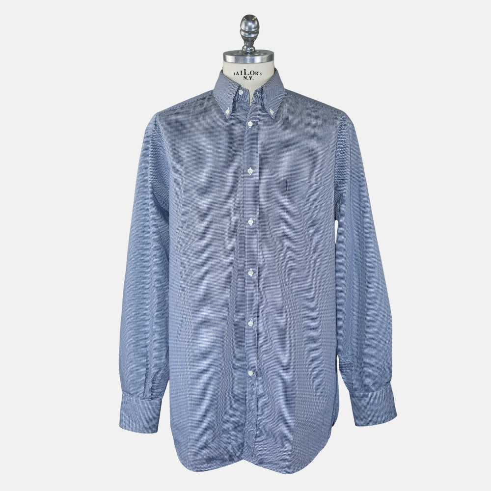 Navy Gingham Button-Down Cotton Shirt