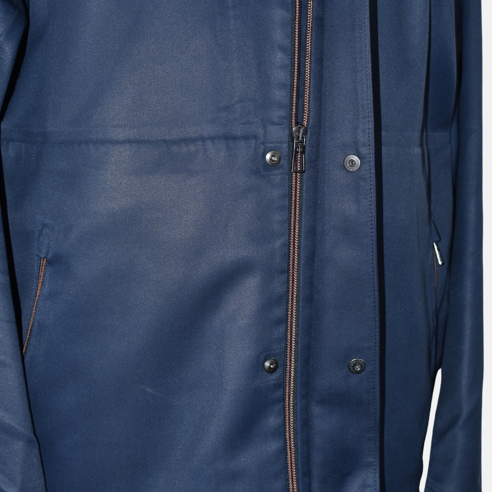 Navy Rain System Hooded Silk Jacket