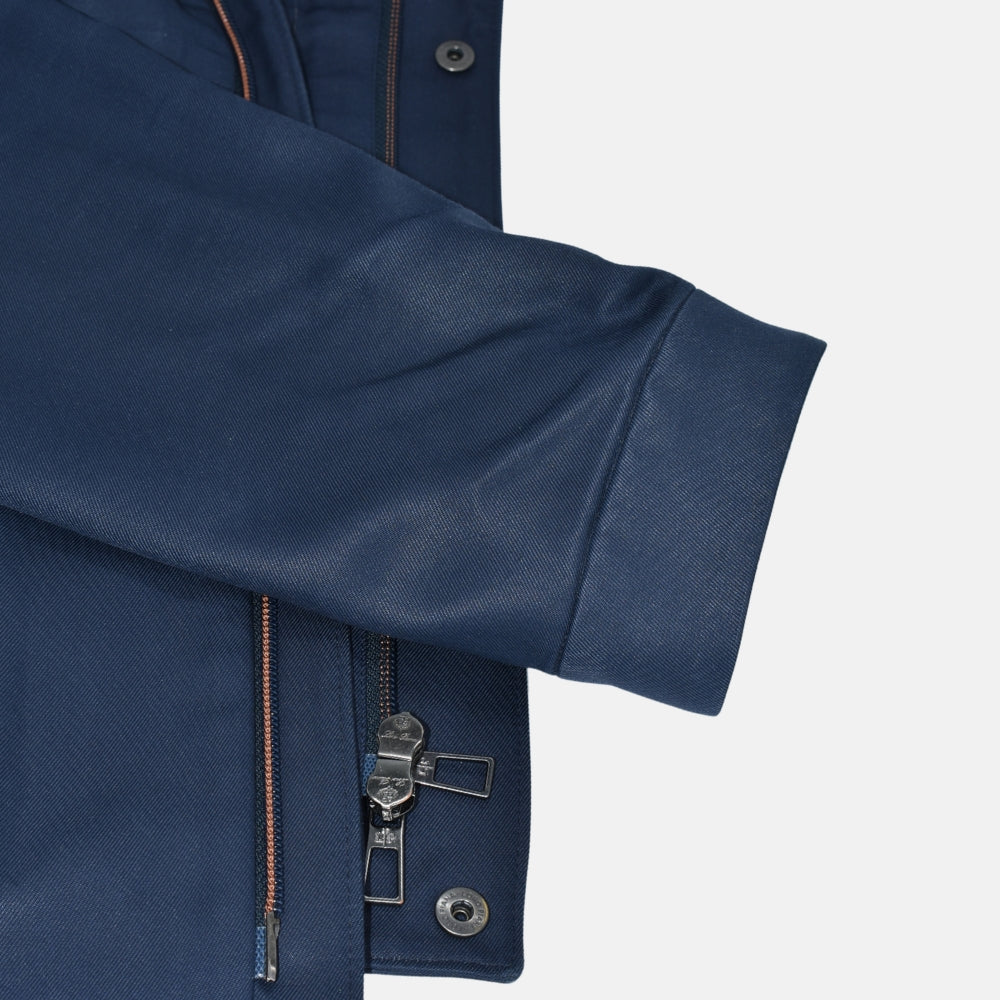 Navy Rain System Hooded Silk Jacket