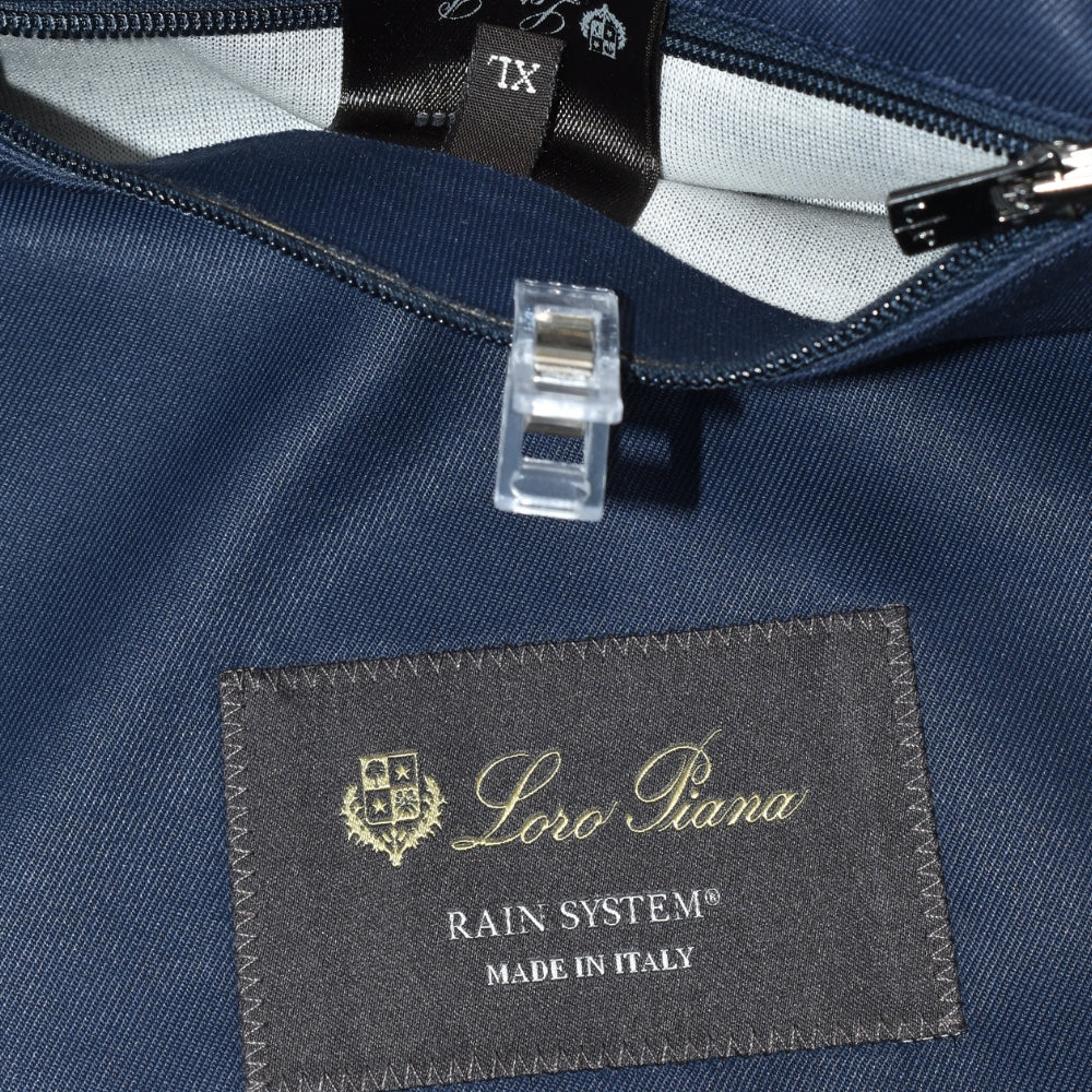 Navy Rain System Hooded Silk Jacket