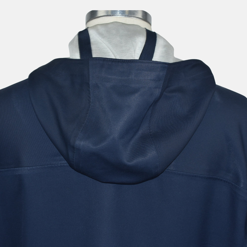 Navy Rain System Hooded Silk Jacket