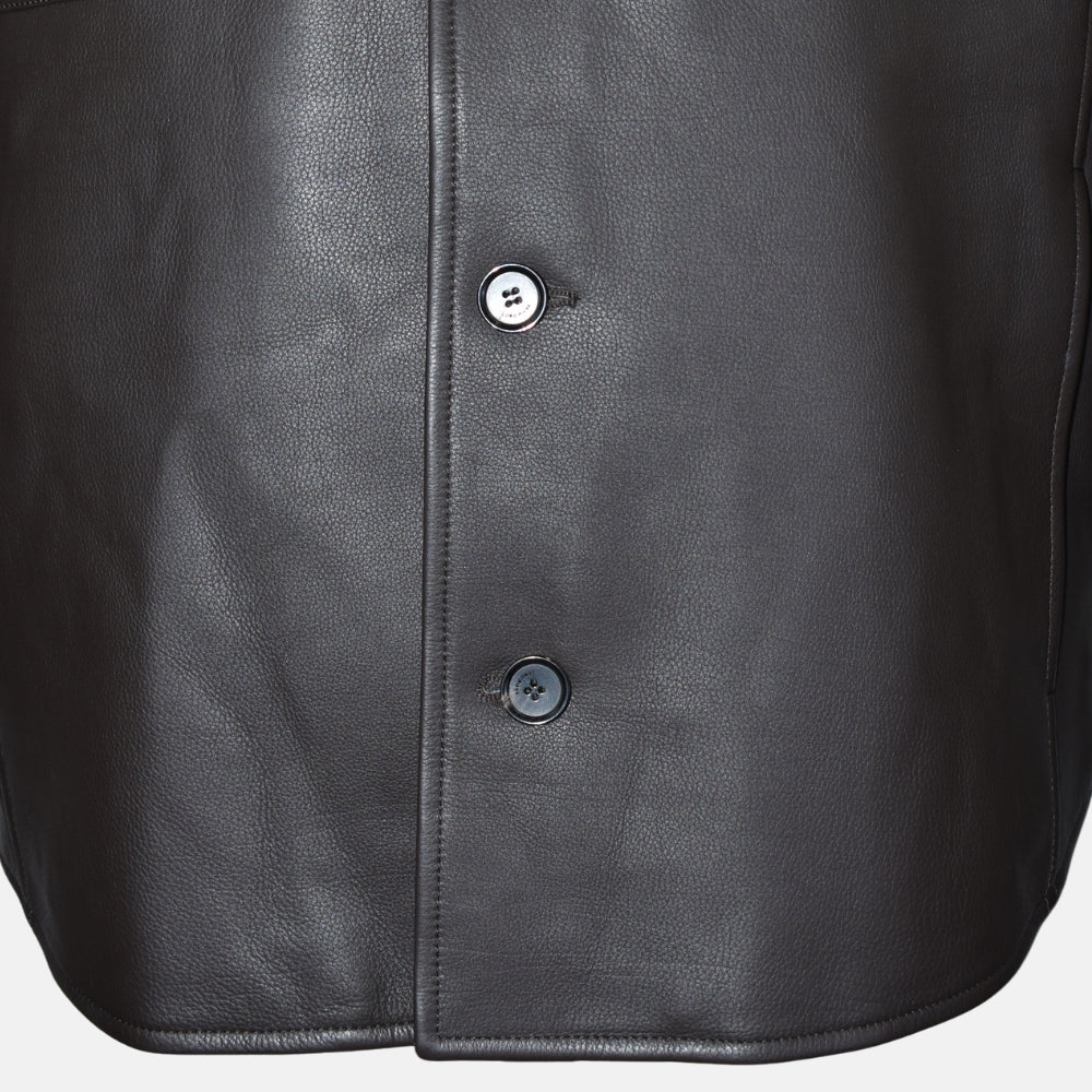 Dark Brown Calfskin Leather Shirt Jacket