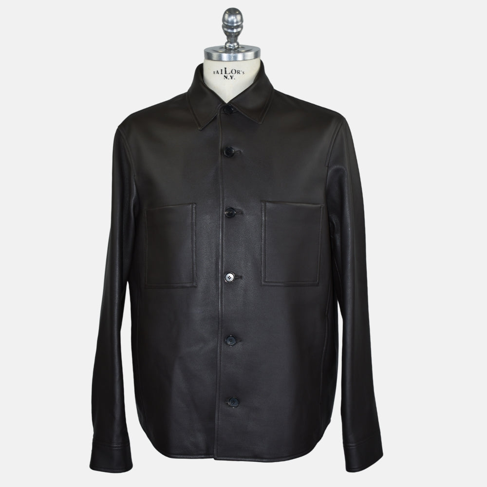 Dark Brown Calfskin Leather Shirt Jacket