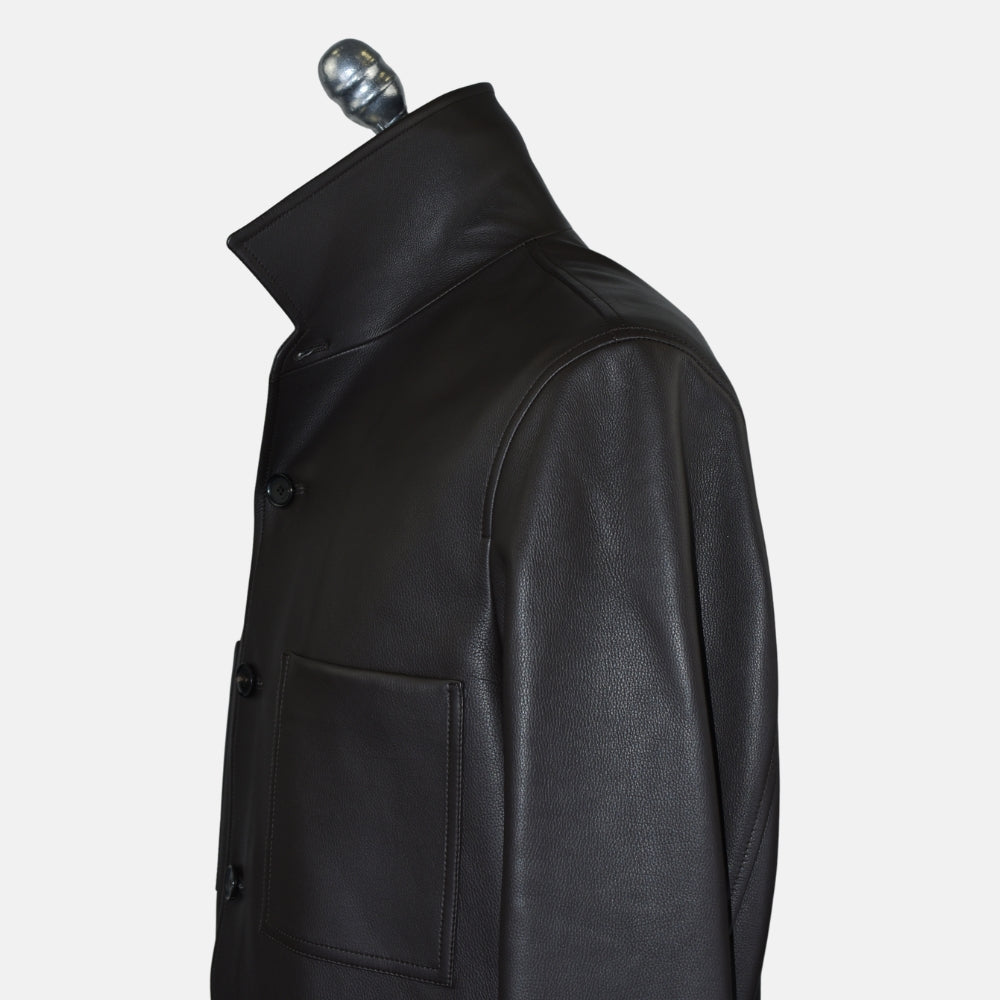 Dark Brown Calfskin Leather Shirt Jacket