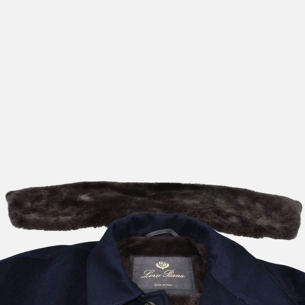 Navy Cashmere Coat with Nutria Fur Lining