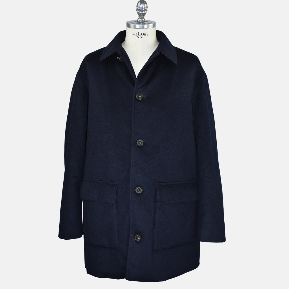 Navy Cashmere Coat with Nutria Fur Lining
