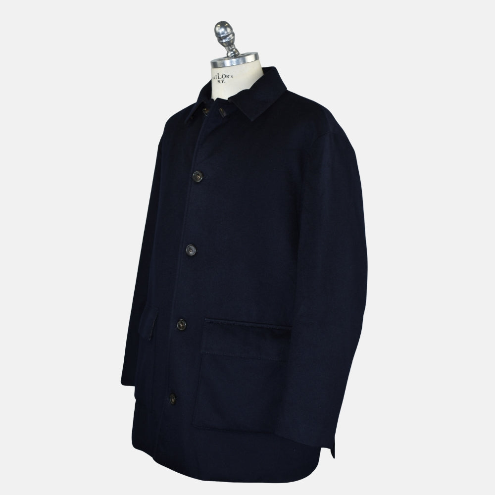 Navy Cashmere Coat with Nutria Fur Lining